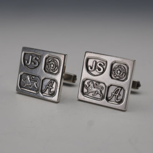 Gemelos vintage británicos de plata de ley con diseño de sello, 21 g, Jack Spencer Ltd