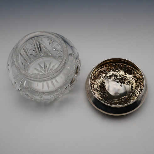 1900年頃 米国アンティーク 純銀蓋 カットガラスジャー Wilcox&Evertsen