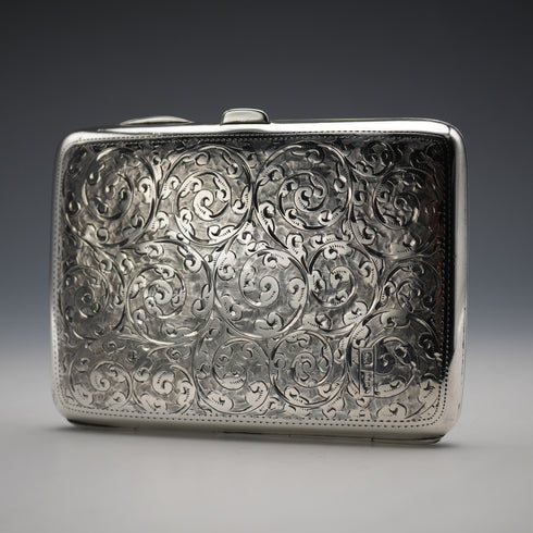 1909 British Antique Sterling Silver Bifold Card Case with Sterling Silver Pencil Walker&Hall