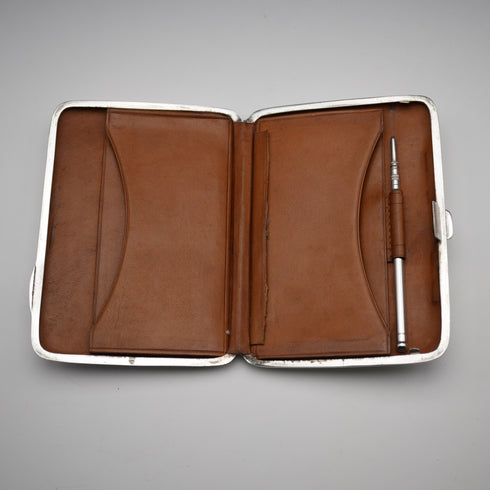 1909 British Antique Sterling Silver Bifold Card Case with Sterling Silver Pencil Walker&Hall
