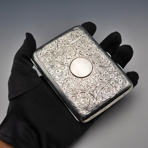 1909 British Antique Sterling Silver Bifold Card Case with Sterling Silver Pencil Walker&Hall
