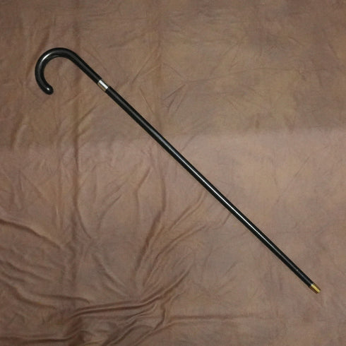 1935年 英国ヴィンテージ ブラックシャフト 純銀装飾 大曲りハンドルハンドル ステッキ 杖 88cm