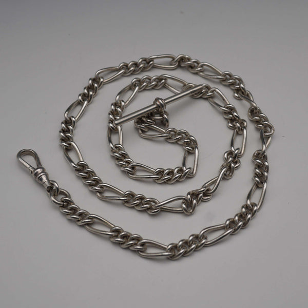 Vintage Sterling Silver Figaro Link Albert Chain, Total Length 50 cm, 34 g