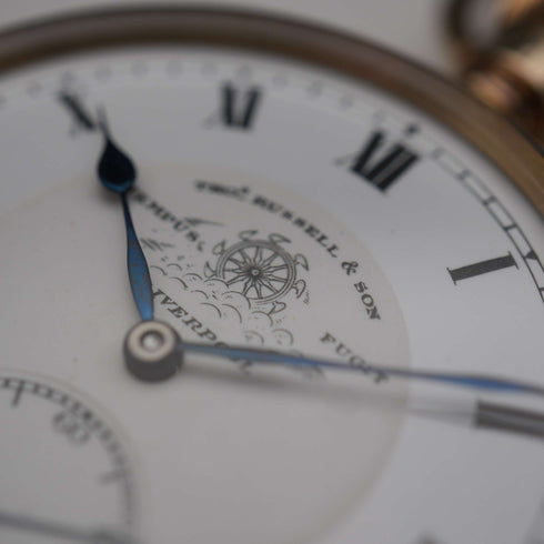1910s British Antique Russell Open-Face Pocket Watch, Gold-Filled Case, Running Well