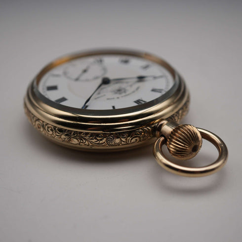 1910s British Antique Russell Open-Face Pocket Watch, Gold-Filled Case, Running Well