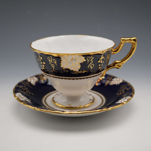 英國復古 Royal Crown Derby「葡萄藍」茶杯與茶碟①