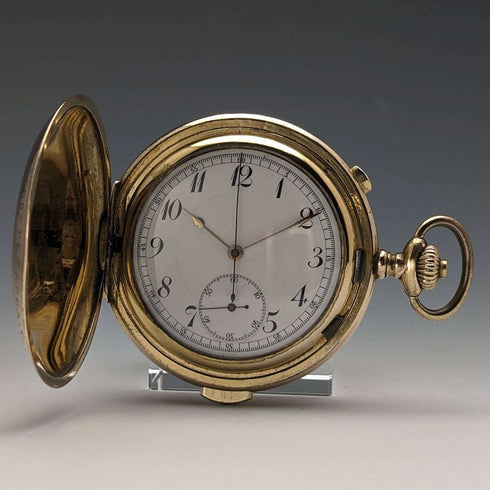Around 1918 Antique Le Phare minute repeater & chronograph pocket watch gold plated hunter case refurbished