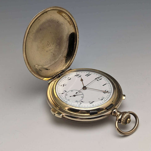 Around 1918 Antique Le Phare minute repeater & chronograph pocket watch gold plated hunter case refurbished