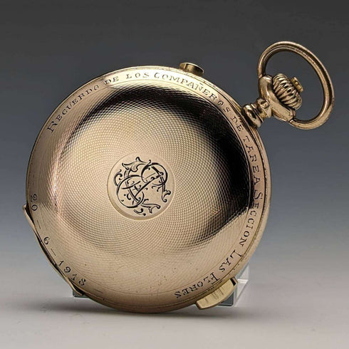Around 1918 Antique Le Phare minute repeater & chronograph pocket watch gold plated hunter case refurbished