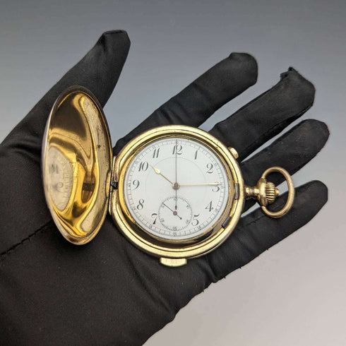 Around 1918 Antique Le Phare minute repeater & chronograph pocket watch gold plated hunter case refurbished