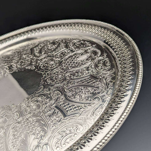 英国ヴィンテージ シルバープレート製 ピアス装飾トレイ 直径32cm Barker Ellis