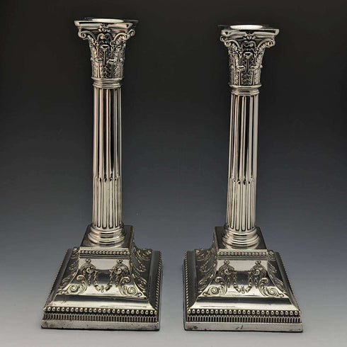 British antique silver plate large candlestick pair candle stand