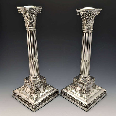 British antique silver plate large candlestick pair candle stand