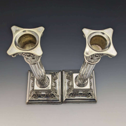 British antique silver plate large candlestick pair candle stand