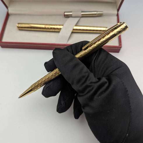 Juego de pluma estilográfica y bolígrafo vintage Sheaffer de EE. UU., chapado en oro, en estuche
