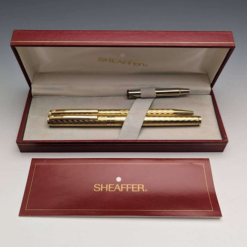 Juego de pluma estilográfica y bolígrafo vintage Sheaffer de EE. UU., chapado en oro, en estuche