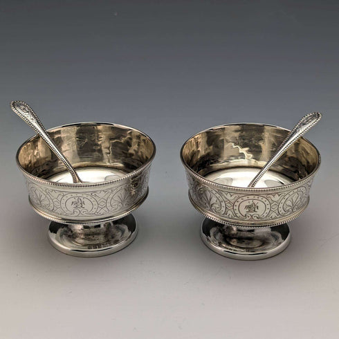 1870년 영국 앤틱 순은 솔트 디쉬 & 스푼 페어 80g Martin and Hall