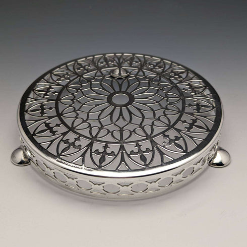 Posavasos para tetera de plata chapada, antigüedad británica de 1923