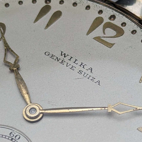 Swiss vintage WILKA pocket watch K18 gold thin open face works well