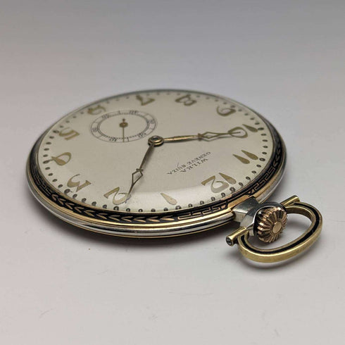 Swiss vintage WILKA pocket watch K18 gold thin open face works well
