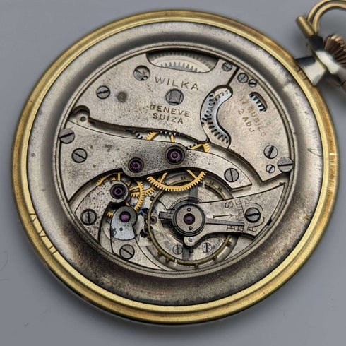 Swiss vintage WILKA pocket watch K18 gold thin open face works well