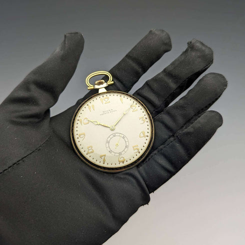 Swiss vintage WILKA pocket watch K18 gold thin open face works well