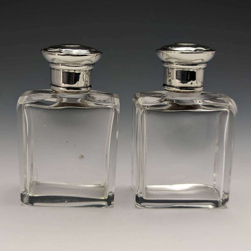 1915年 英国アンティーク 純銀蓋 ガラスボトルペア Walker and Hall