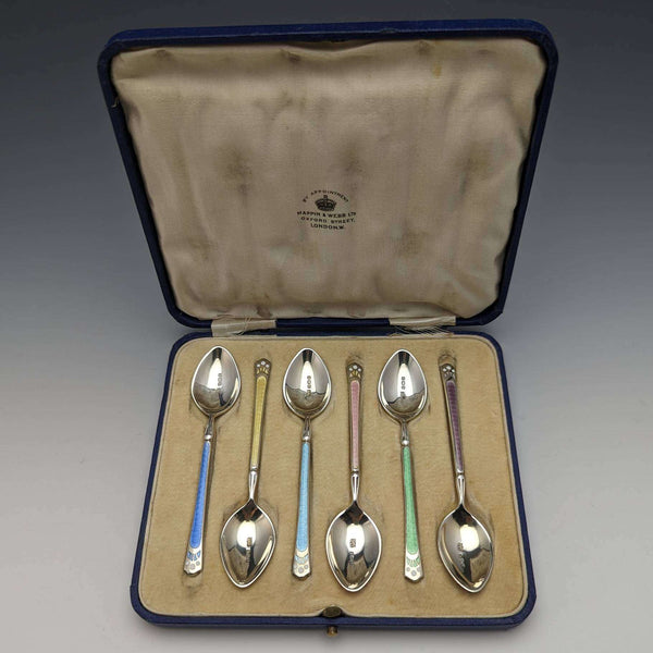 1929年 英国ヴィンテージ 純銀製ティースプーン6本セット ケース入り Mappin and Webb