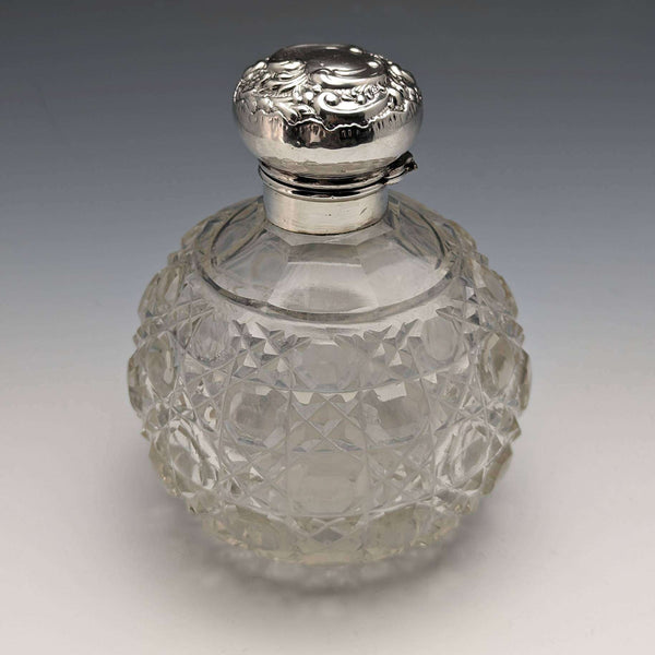 1908 年英國古董切割玻璃香水瓶純銀帶蓋 Levi & Salaman