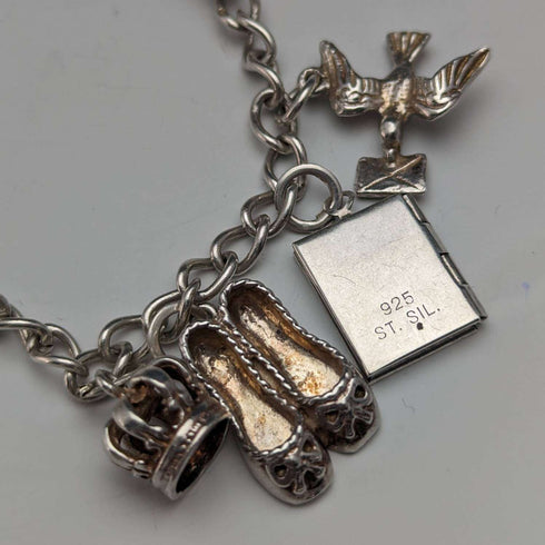Pulsera con dijes de plata esterlina vintage británica, 31 g