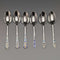 1930s British Vintage Sterling Silver Enameled Teaspoon Set of 6