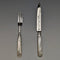 1909 British Antique White Pearl Shell Handle Dessert Cutlery Pair in Case Josiah Williams