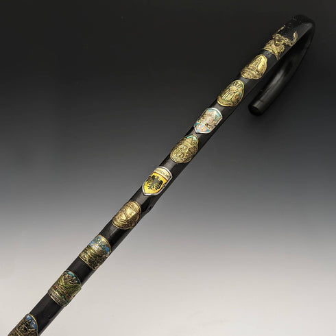 Vintage Gentleman's Large Cane Cane Touring Europe Badge Curved Handle 94cm