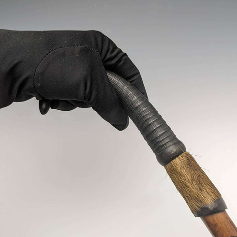 Swiss Made Antique Hiking Stick Cane with Fur Horn Handle 93cm