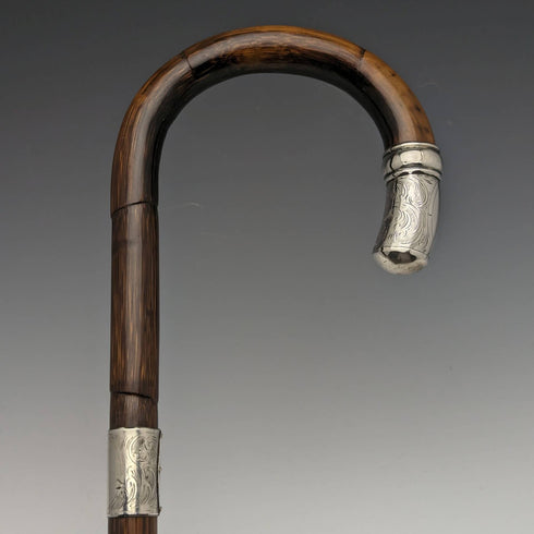 Bastón antiguo británico para caballero, 1919, fino y ligero, con mango curvo, 91 cm