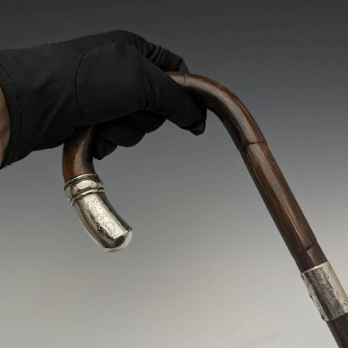 Bastón antiguo británico para caballero, 1919, fino y ligero, con mango curvo, 91 cm