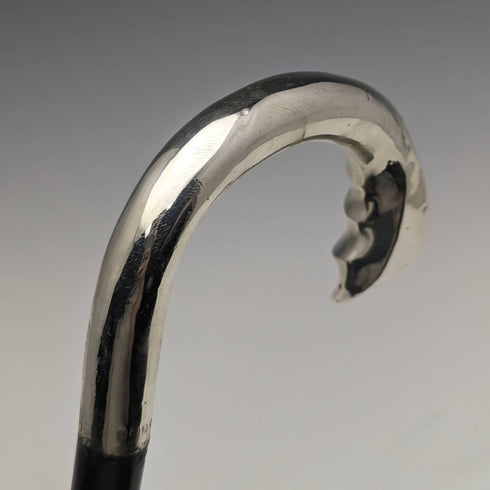 1909년 영국 엔틱 신사용 스틱 지팡이 순은 커브 핸들 92cm