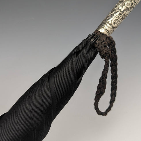 20세기 초 영국 앤티크 신사용 우산 블랙 순은 조각 핸들 93cm