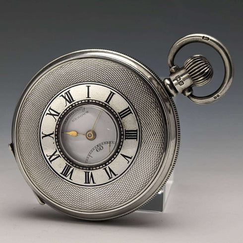 1943 British Bravingtons Renown pocket watch pure silver half hunter refurbished working well