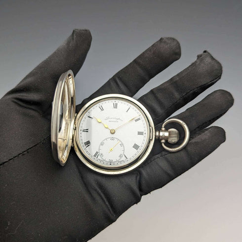 1943 British Bravingtons Renown pocket watch pure silver half hunter refurbished working well