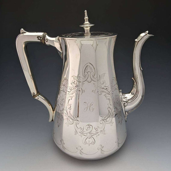 1853年 英国アンティーク シルバープレート製 コーヒーポット Thomas Bradbury & Sons