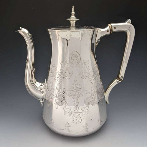 1853年 英国アンティーク シルバープレート製 コーヒーポット Thomas Bradbury & Sons