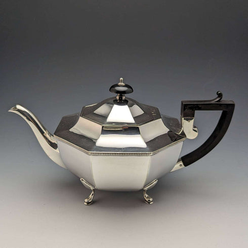 Juego de 5 piezas de tetera de plata inglesa antigua de alrededor de 1930, Harrison Fisher