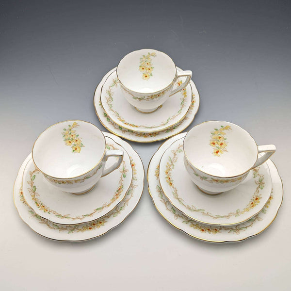 Set de 3 tríos de tazas de té Gladstone, Reino Unido, circa década de 1940
