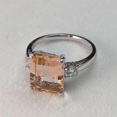 British vintage jewelry peach cubic zirconia pure silver ring