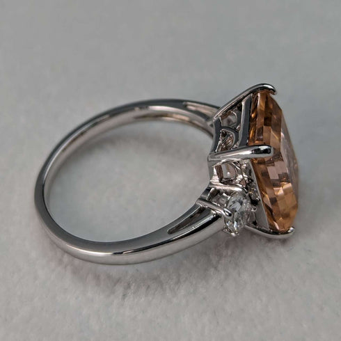 British vintage jewelry peach cubic zirconia pure silver ring
