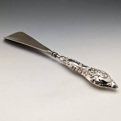 1909年 英国古董 纯银手柄鞋拔与扣钮钩套装(附盒) J and R Griffin