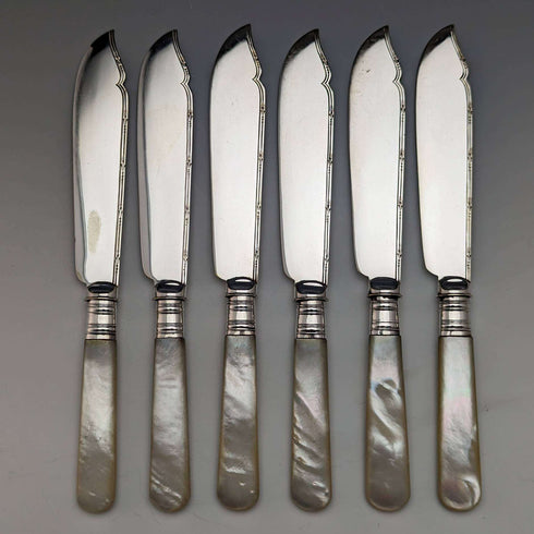 1930年頃 英国ヴィンテージ 白蝶貝ハンドル フィッシュカトラリー12ペアセット 箱入り