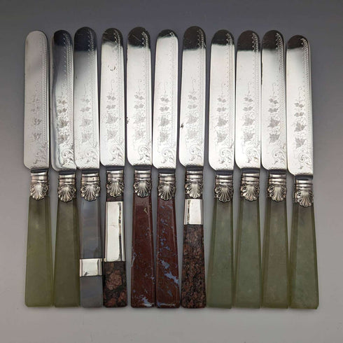 1900 年左右英國復古天然石柄餐具 12 對套裝盒裝卡文迪什