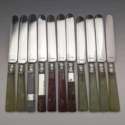 1900 年左右英國復古天然石柄餐具 12 對套裝盒裝卡文迪什